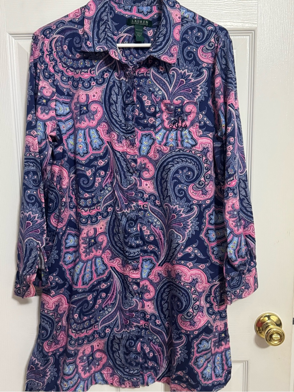 Ralph Lauren Navy and Pink Paisley Button-Up Tunic